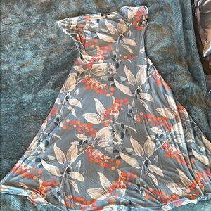 Floral cap sleeve Dress - blue and Orange